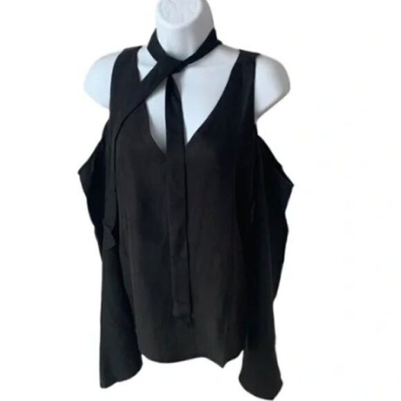 Line & Dot Top Womens Size Small Cupro Cold Shoulder Black Gothic Street - Picture 14 of 14